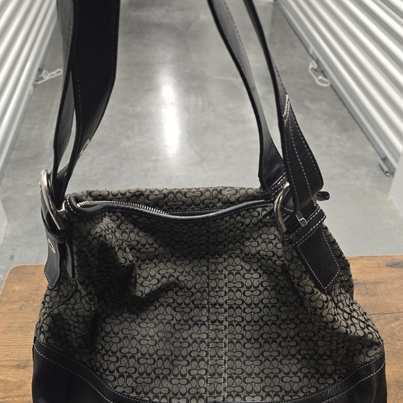 Coach Signature Pattern Shoulder Bag in Black and Tan - Picture 3 of 10